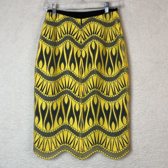 NWT Nicole Miller Artelier Yellow & Grey Metallic Lace Skirt SIZE 0 NEW WITH TAG - Picture 5 of 8
